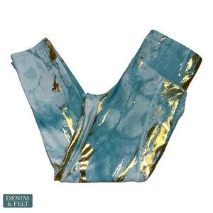 Old Navy Active High-Rise Leggings Blue Gold Foil Print Girls Size S 6-7